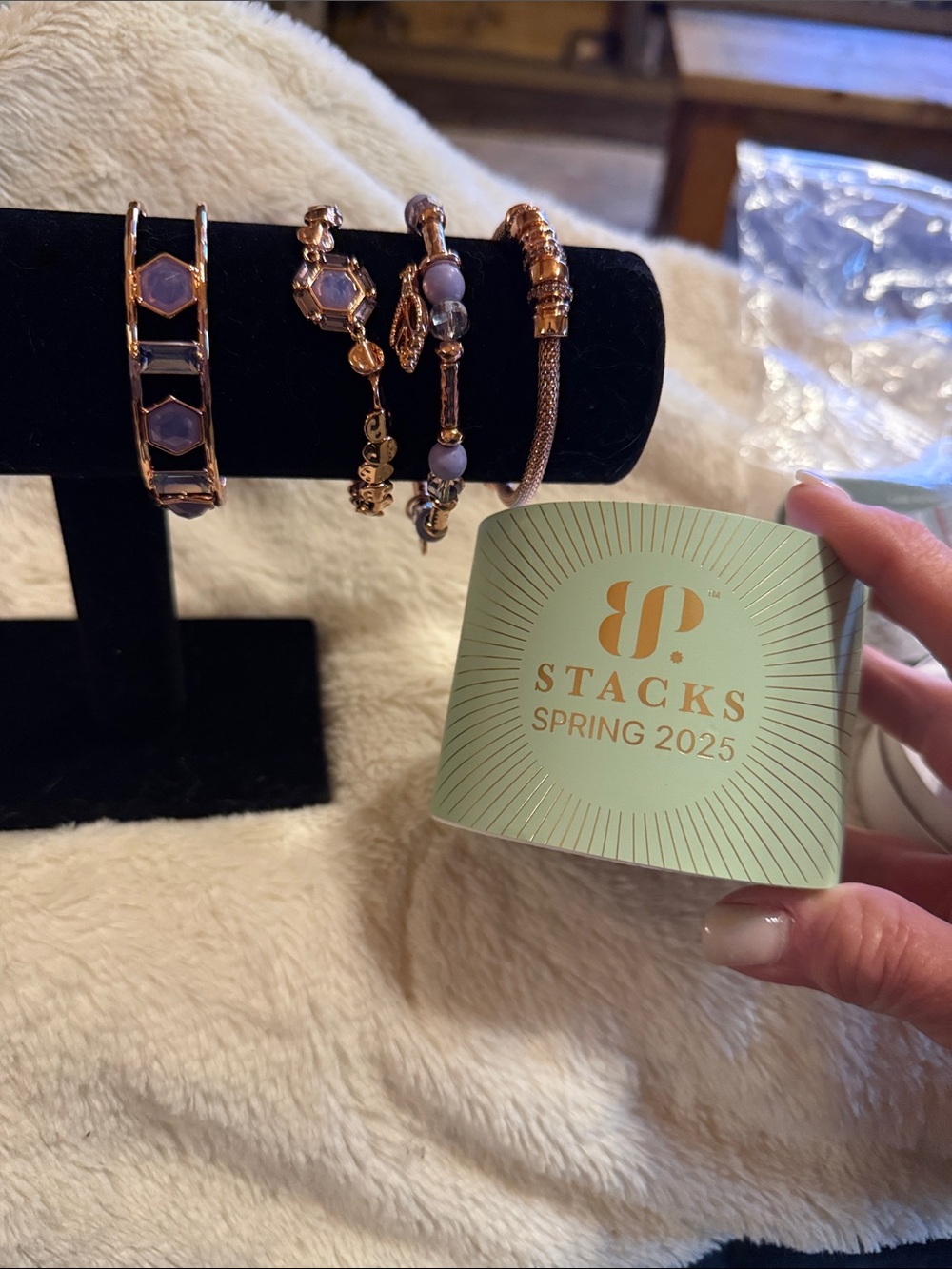 Stacks by Bomb Party Rose Gold-Tone Lavender Stone Bracelet Set